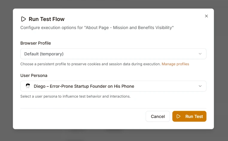 Run Test Flow Dialog