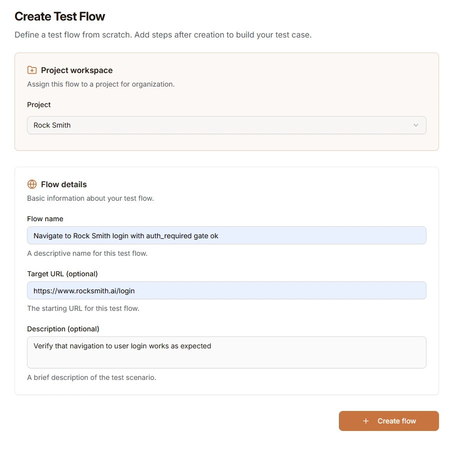 Manual Test Flow Creation example